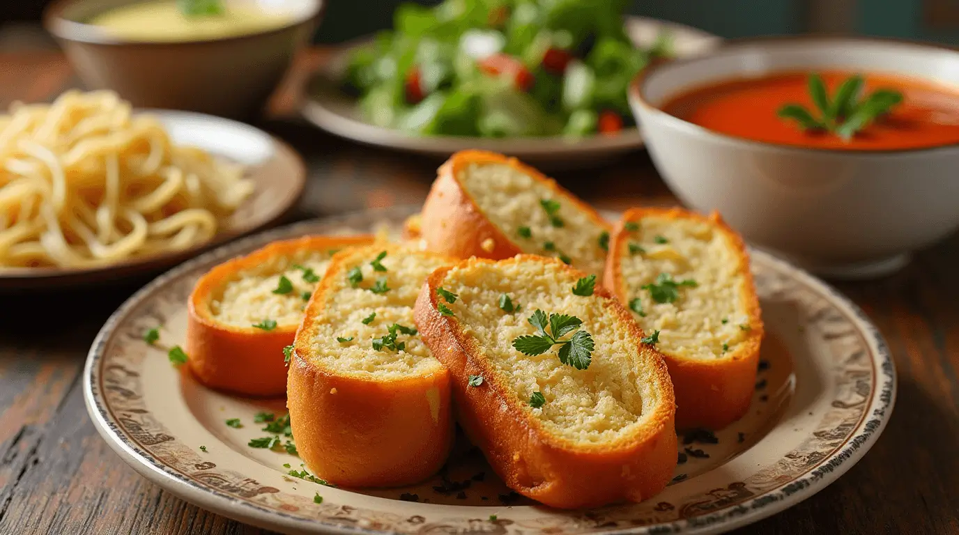 Golden Hawaiian Roll Garlic Bread garnished with parsley, arranged on a wooden cutting board with a bowl of melted garlic butter nearby