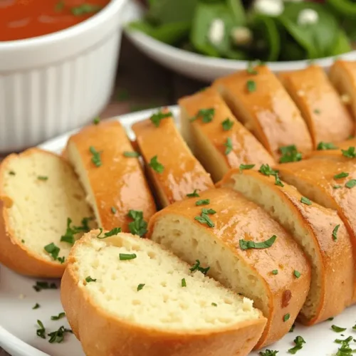Golden Hawaiian Roll Garlic Bread garnished with parsley, arranged on a wooden cutting board with a bowl of melted garlic butter nearby